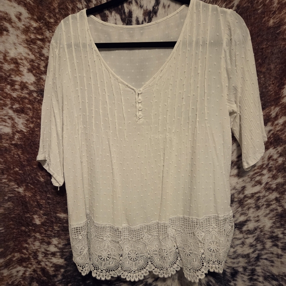 Elegant White Lace Trim Women's Top - Picture 1 of 1